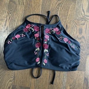 Xhilaration floral embroidered halter bikini top, like new from target size XL